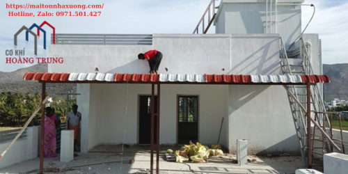 Thi công làm mái che sân tại quận 11 - Cơ Khí Hoàng Trung